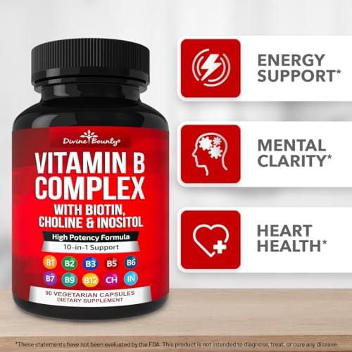 Divine Bounty Vitamin B Complex, All B Vitamins in One Capsule, 90 Count | Super B Complex Vitamins B1 B2 B3 B5 B6 B7 B9 B12 for Men & Women