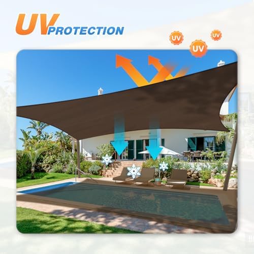 TANG 20' x 20' Sun Shade Sail Rectangle Outdoor Canopy UV Block Sunshades for Patio, Square Shade Cloth for Backyard Porch Deck Garden Pergola Cover