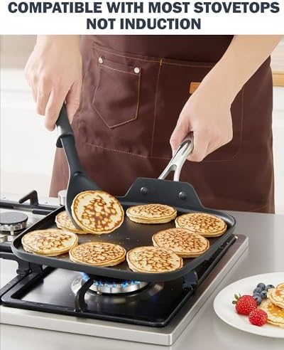 Cooks Standard 11-Inch Square Griddle Pan - Nonstick Ceramic Coated | Hard Anodized, Heavy Duty Aluminum Fry Pan for Breakfast Pancakes Bacon