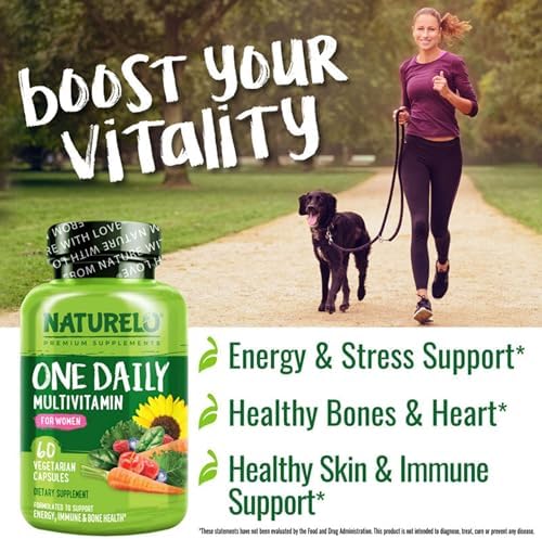 NATURELO One Daily Multivitamin for Women w/Vitamin B12, 60 Ct, Energy Support, Whole Food Daily Women Multivitamin Supplement, Nourish Hair/Skin/Nail, Non-GMO, No Soy, Gluten Free, 2 Month Supply | Energy Support, Whole Food Daily Women Multivitamin Sup…
