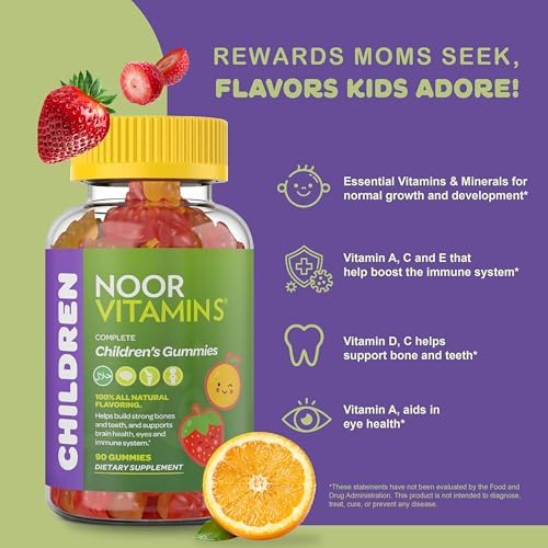Noor Vitamins Halal Vitamins, Kids Vitamins, Kids Multivitamin Gummies: Vitamin C for Kids, D3, and Zinc for Immunity