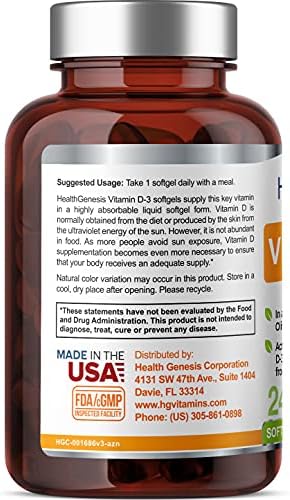 Vitamin D3 2000 IU – 240 Softgels in Extra Virgin Olive Oil – Non-GMO