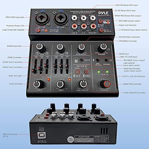 Pyle Professional Wireless DJ Audio Mixer - 4 Channel Bluetooth Controller Sound Mixer, USB Audio Interface