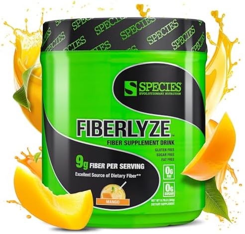Species Nutrition Fiberlyze Fiber Supplement, Psyllium Based Soluble & Insoluble Fiber Powder for Healthy Colon, Digestive Functions (Mango, 30 Servings)