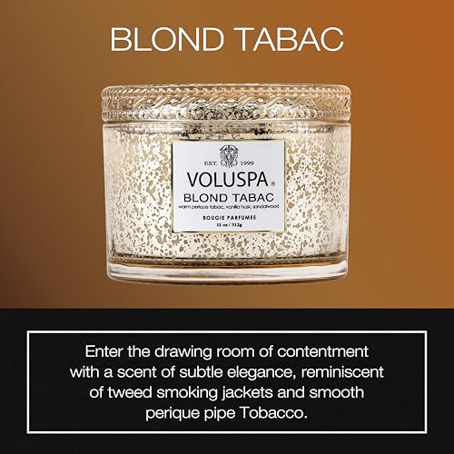 Voluspa Blond Tabac, Corta Maison Boxed Candle, 11 oz, 45 Hour Burn Time, Coconut Wax for Clean Burning, Handcrafted in the USA