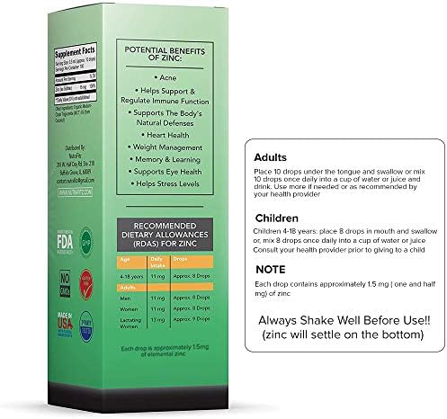 Organic Zinc Supplements for Kids, Adults - Zinc Sulfate - Liquid Zinc Supplement - Pure Ionic Zinc Drops in Coconut Oil for Immune Support