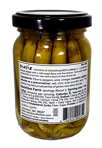 Matiz Piparras Basque Guindilla Peppers, Green, 6.4 oz | Spanish Pickled Peppers from Spain