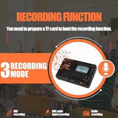 Retekess V115 Shortwave Radio, Digital Radio AM FM | for Camping, Shortwave Receiver, 1000mAh Rechargeable Battery, Presets, TF/AUX Playback