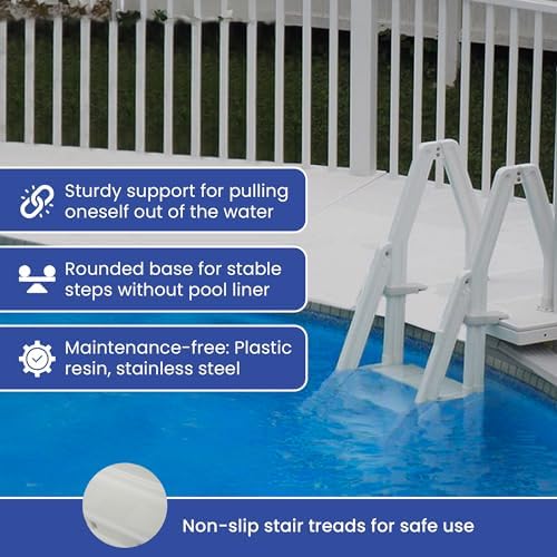 24 Inch in Pool Step Ladder, Adjustable Stair Entry System with Handrails and Non-Slip Surface for Above Ground Swimming Pools, White