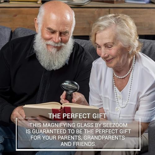 SeeZoom Magnifying Glass with Light, 3X Large Lens + 12X High Power Lens, Lighted Magnifying Glass Handheld Reading Magnifier for Seniors, Small Print