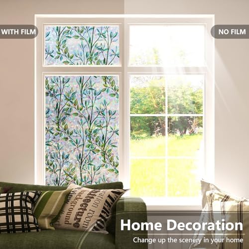 LEMON CLOUD Window Privacy Film, Rainbow Stained Glass Cling,17.5″ x 78.7″