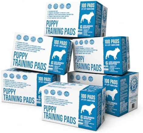 Bulldogology Puppy Training Pads - Pee Pads with Adhesive Sticky Tape (24x24) Large Dog Training Wee Pads with 6 Layer Extra Quick Dry Bullsorbent Polymer Tech (100-Count, White)