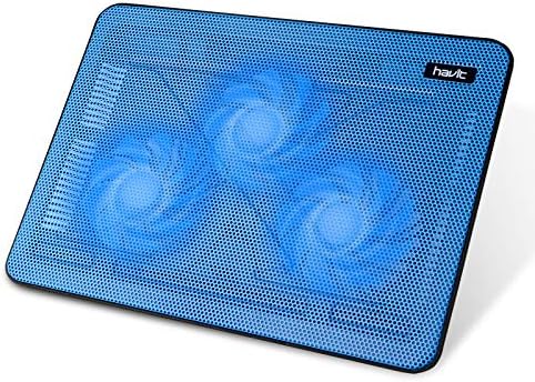 havit HV-F2056 15.6"-17" Laptop Cooler Cooling Pad - Slim Portable USB Powered (3 Fans), Black/Blue | Three quiet USB-powered fans circulate air below the laptop, two height settings improve viewing and typing comfort