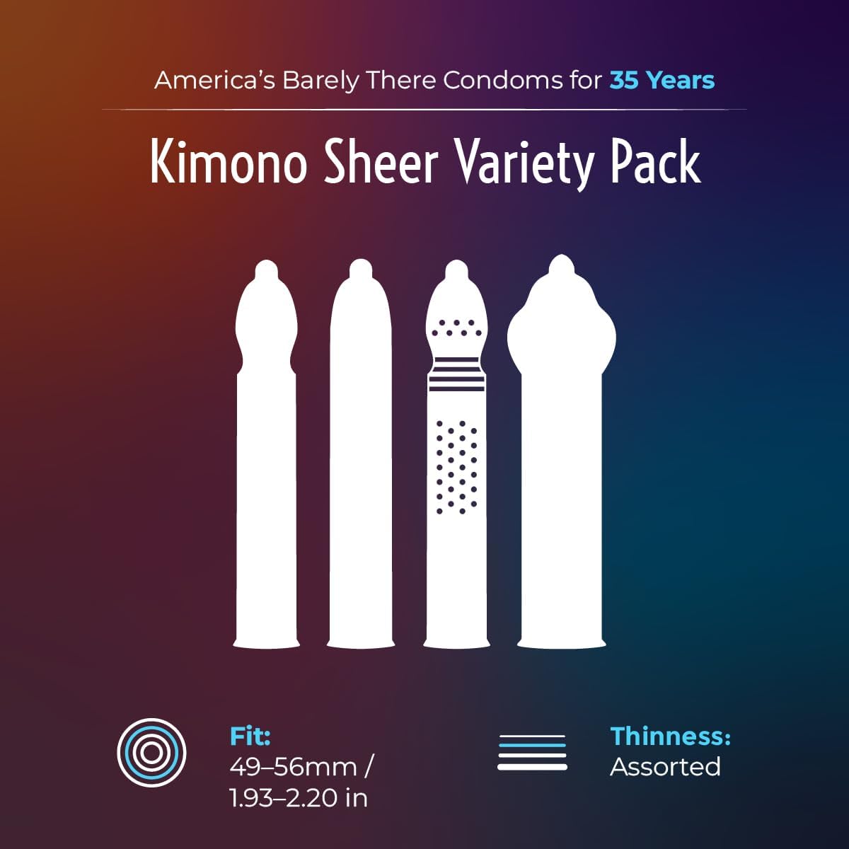 Kimono MicroThin Sheer Variety Pack of 12 - Multiple Styles of Ultrathin Condom Shapes, Unique Designs in One Pack, Natural Latex Condoms, Vegan-Friendly, No Latex Odor - Enhanced Sensitivity