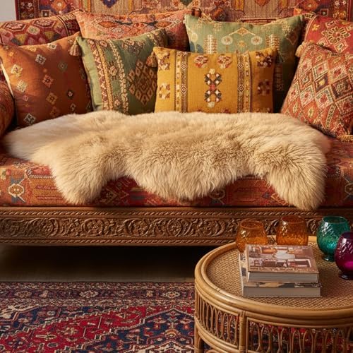 OGLAND Genuine Sheepskin Rug | Shaggy Wool Fur Lambskin Throw Pad Cushion