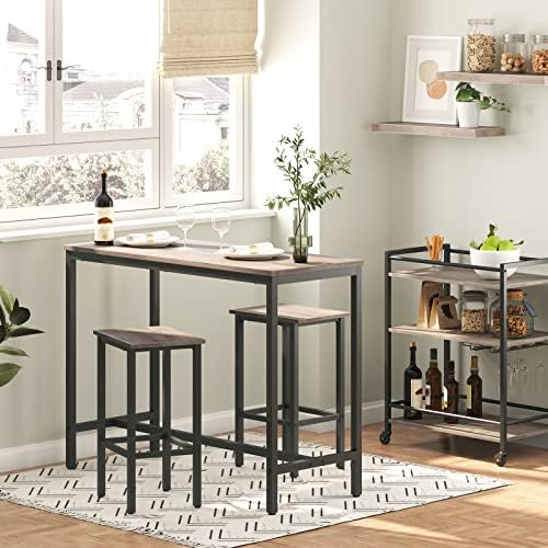HOOBRO Bar Table and Chairs Set, 47.2” Rectangular Pub Table with 2 Stools for Small Space, 3-Piece Breakfast stools Set, Sturdy Metal Frame