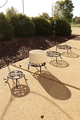 Red Carpet Studios Set of Four Round Black Iron Plant Stands, Scroll Pattern