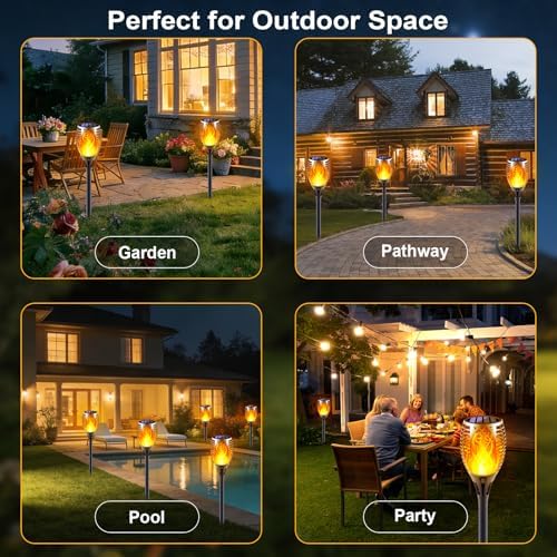 8 Pack Large Size Solar Flame Lights Outdoor with Flickering Flame