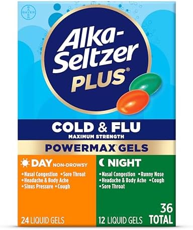 Alka-Seltzer Cold, Cold & Flu + Congestion Severe Day/Night Fast Gels, Flu + Congestion Medicine, Multi-Symptom Relief, Body Aches and Pains, Fever Reducer, 24 Count (Packaging May vary)