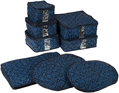 8-Piece Storage Containers Set – China, Navy, Quilted, Stackable Dish & Plate Protectors – Glass & Dinnerware Organizer Lids – Kitchen Storage for Meal, Tupperware, Glass Containers & Food Storage