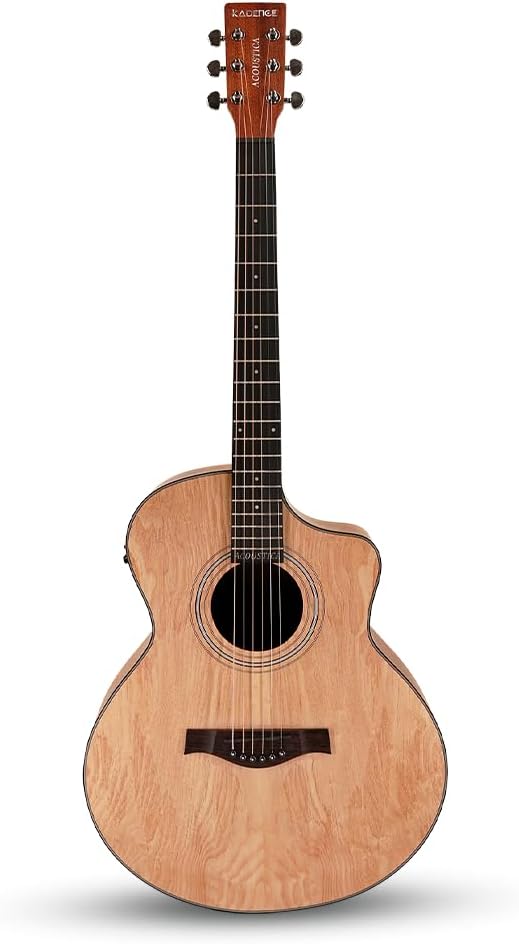 Kadence A06EQ-N-SC Acoustica 40" Electro Acoustic Guitar | Grand Auditorium Cutaway | Ash Wood | Built-in Pickup + 2 Band EQ | Includes Bag, Capo