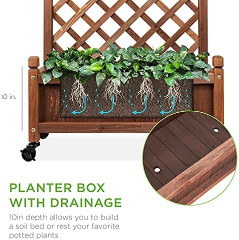 Best Choice Products Set of 2 48in Wood Planter Box & Diamond Lattice Trellis, Mobile Outdoor Raised Garden Bed for Climbing Plants w/Drainage Holes