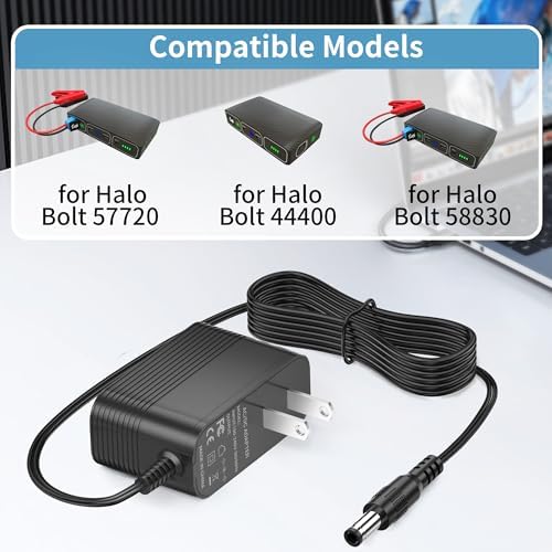 14V Charger for Halo Bolt 58830 57720 Jump Starter Adapter Compatible with Halo Bolt 44400 1201 Portable Car Jump Starter Power Supply Cord