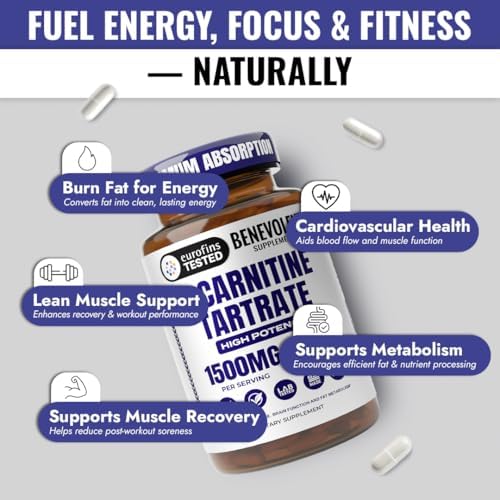Benevolent L Carnitine Supplement - High Potency 1500mg – 120 Capsules