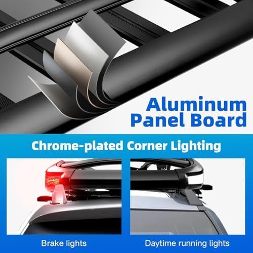 JMTBNO Roof Rack Cargo Carrier Basket, 55 * 40inch | Brake Lights, 2PCS Shark Clip Crossbars, Double Layer Aluminum, Universal for SUV Trucks Cars