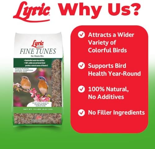 Lyric Fine Tunes Wild Bird Seed Mix - No Waste Bird Food Mix - Attracts Bluebirds, Finches, Chickadees & More - Seed for Outside Feeders - 15 lb Bag | Attracts Bluebirds, Finches, Chickadees and more - Seed for outside feeders