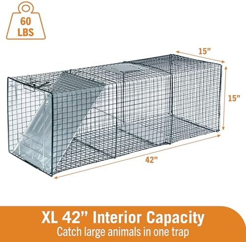 HOMESTEAD 42'' Heavy Duty Live Animal Trap - Professional Quick Set Trigger, Galvanized Steel Cage, Camouflage Finish, Rust Proof Mesh