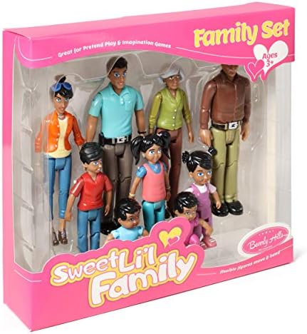 Beverly Hills Doll Collection Sweet Li'l Family Hispanic Dollhouse People Set of 9 Action Figure Set - Grandpa, Grandma, Mom, Dad, Sister, Brother