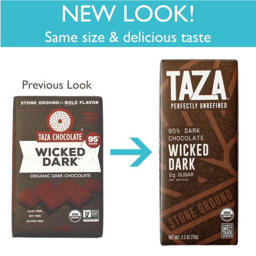 Taza Chocolate Organic Amaze Bar 95% Stone Ground, Wicked Dark, 2.5 Ounce (1 Count), Vegan