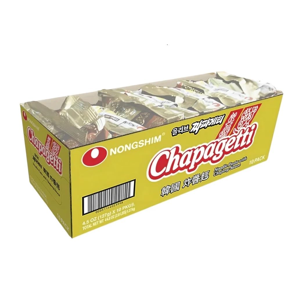 Nongshim Chapagetti, Black Bean Jajangmyeon Korean Ramen Noodles, 10 Pack | Black bean instant noodles with roasted chunjang sauce, onion-garlic notes