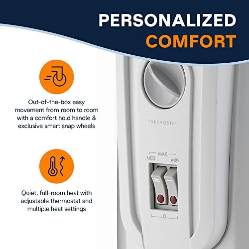 De'Longhi Oil filled Radiator Heater, 1500W Electric Space Heater for indoor use, portable room heater, Energy Saving, full room like office and bedroom with safety features, EW7707CM
