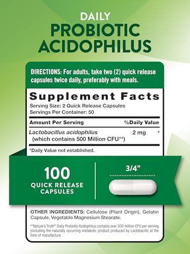 Nature's Truth Probiotics for Men and Women | 500 Million CFU | 100 Capsules | Non-GMO & Gluten Free Supplement