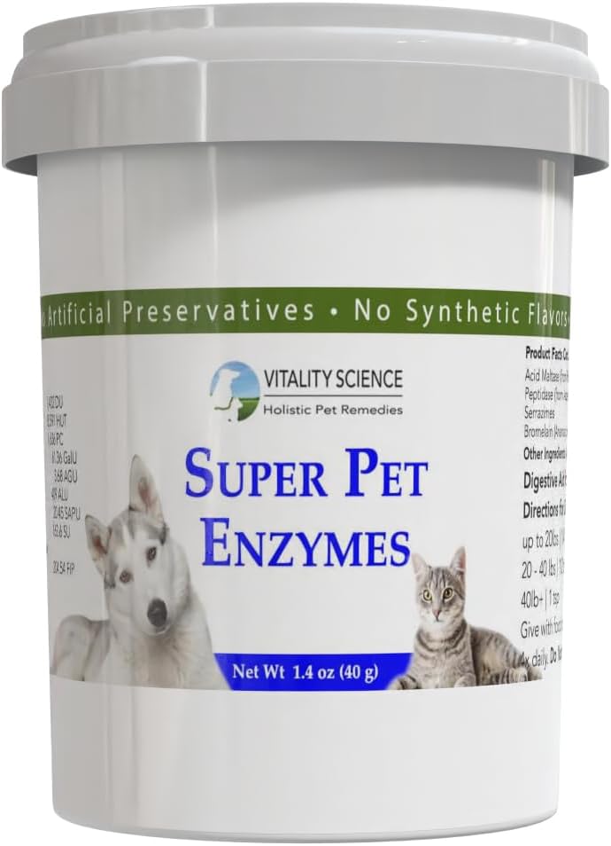 Vitality Science All Natural Super Pet Enzymes for Dogs | Complete Spectrum of Digestive Enzymes | Helps Dog Diarrhea, Constipation, Digestion, Allergy & Immunity (Large, 165g)