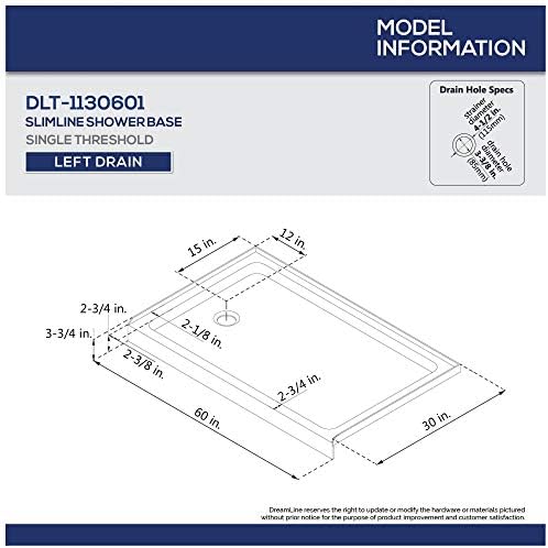 DreamLine 30 in. D x 60 in. W x 75 5/8 in. H Left Drain Acrylic Shower Base and QWALL-3 Backwall Kit In White, DL-6145L-01