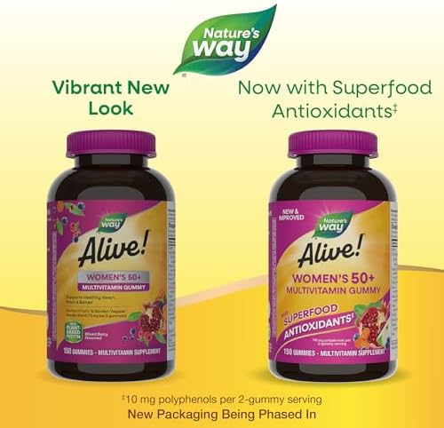 Nature's Way Alive! Women's 50+ Multivitamin Gummies, Mixed Berry, 60 ct | Daily Gummy Multi with B-Vitamins, Vitamin D3 & Calcium to Support Heart, Brain, & Bone Health for Women 50 and Older*