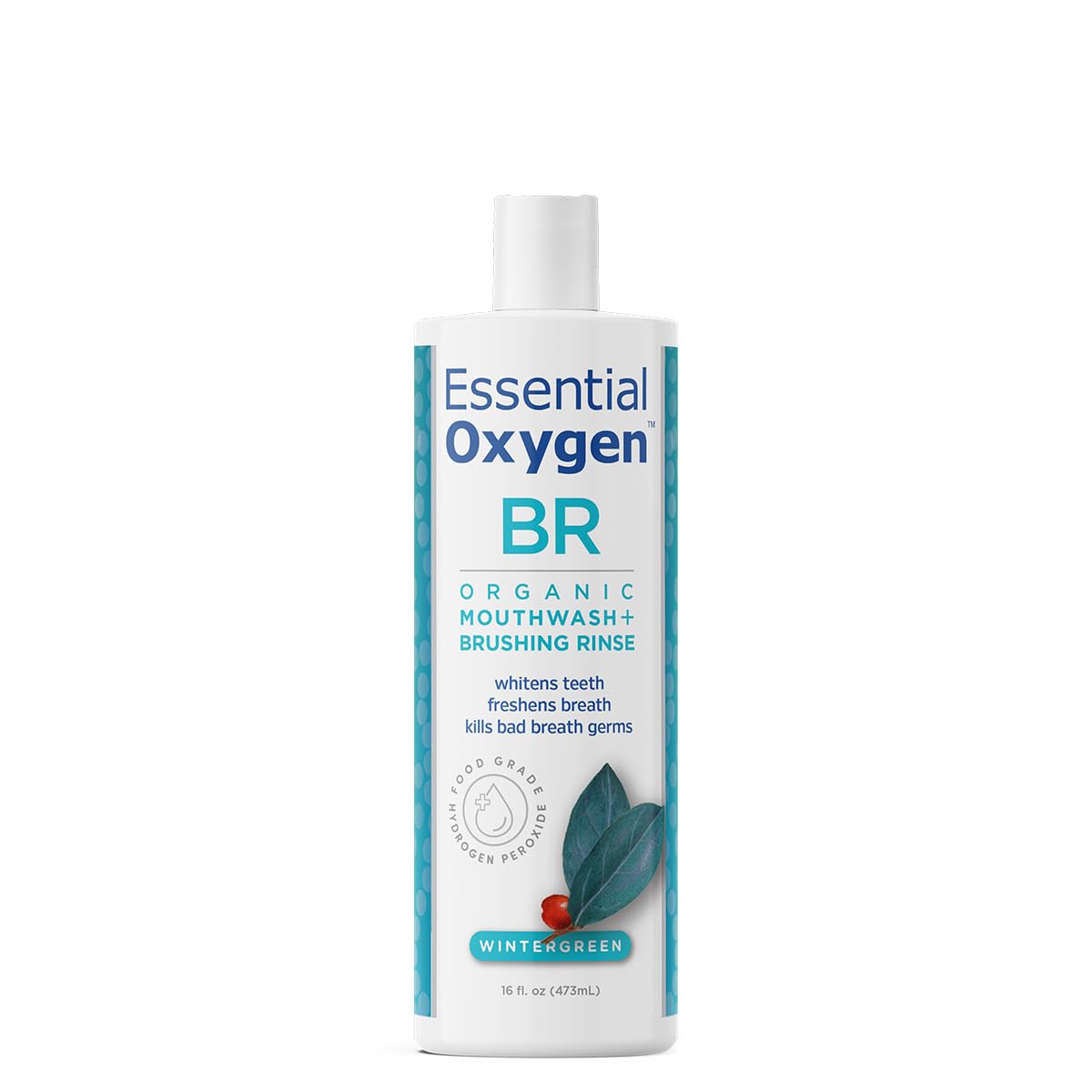 Essential Oxygen Certified BR Organic Brushing Rinse, All Natural Mouthwash for Whiter Teeth, Fresher Breath, and Happier Gums, Alcohol-Free Oral Care, Peppermint, 16 Ounce, Package may vary