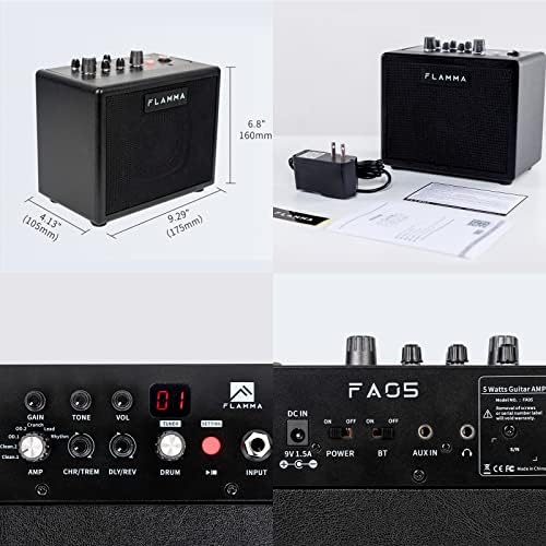 FLAMMA FA05 Electric Guitar Amplifier Combo Guitar Amp 5 Watt Support Bluetooth Headphone 7 Preamp Models Built-in Mod Reverb Delay Chorus Effects