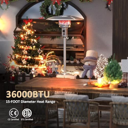 LUCKYERMORE 36, 000 BTU Patio Heater with Wheels, 87”High Outdoor Heater Gas Heat for Commercial and Residential, Stainless Steel Burner