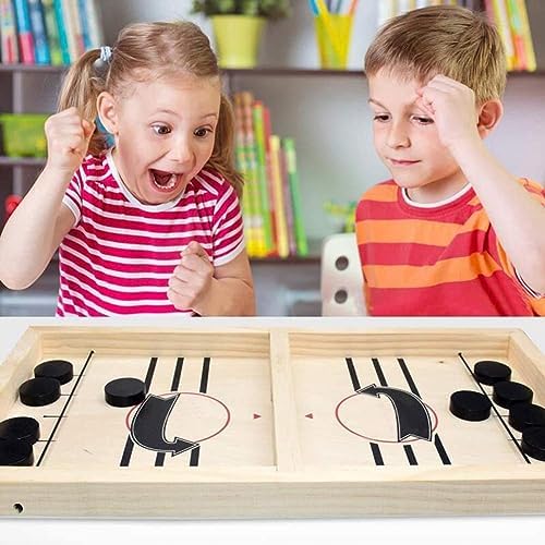 moopok Fast Sling Puck Game - Fast Action Super Foosball Table Desktop Battle Slingshot Wooden Air Hockey Board Game -Guaranteed Fun for Family Game