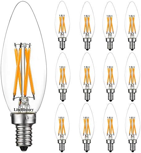 LiteHistory B10 E12 Led Bulb,Light Bulbs 60 watt Soft White,Dimmable,2700K | 6w=60w Led Light Bulbs,600lm,AC120V,360°,ETL,B11,Candelabra Light Bulbs for Chandelier Light Bulbs,Ceiling Fan,Pendant,12Pack