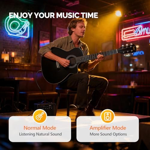 GLARRY 36in Acoustic Electric Guitar Beginner Kit with 15W Amp, 5-band EQ Dreadnought Design 6 Strings Electric Acoustic Guitar with Bag, Strap, Picks