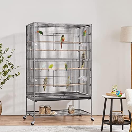 Topeakmart Wrought Iron Large Flight Parrot Bird Cage with Rolling Stand for Multiple Parakeets Conure Cockatiel Cage