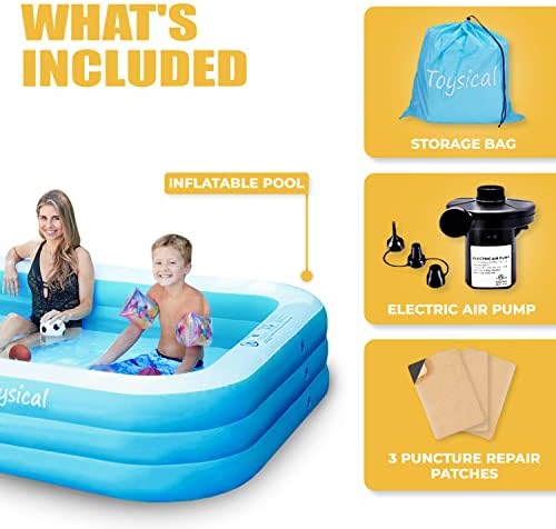 Toysical Inflatable Pool for Kids and Adults with Pump - 118 x 72 x 22 - More Durable Than Other Blow up Pools for Adults - Includes Patches