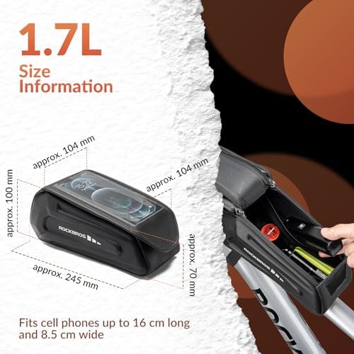 ROCKBROS Bike Phone Bag, [Oversized] EVA Waterproof Bike Top Tube Bag