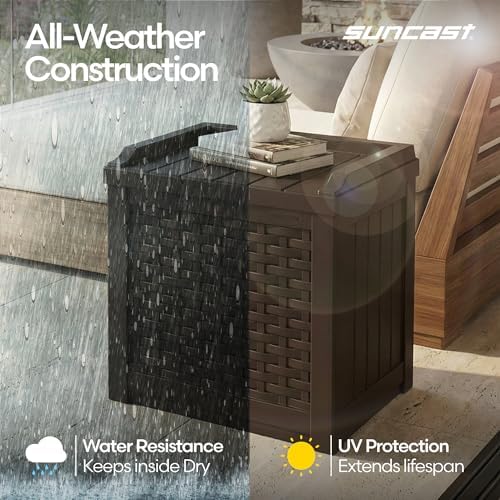 Suncast Outdoor Deck Box - 22 Gallon Java Resin Outdoor Storage Box, Weatherproof Patio Storage Bin Container for Seating & Organizing Cushions