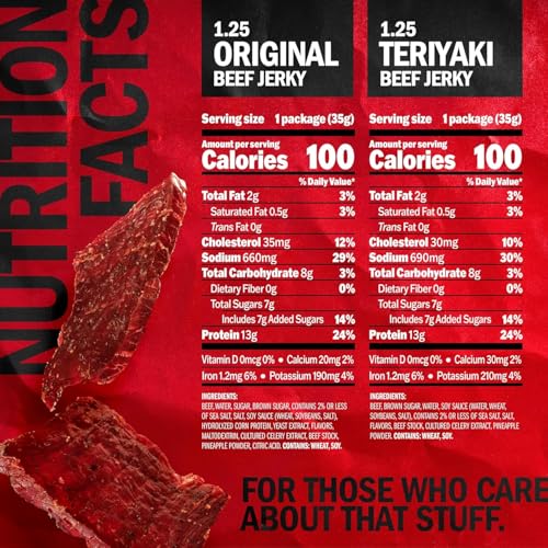 Jack Link's Beef Jerky Variety Pack - Original and Teriyaki - (9 Pack) 1.25 oz Bag - Ready to Eat Protein Snacks - 13g Protein per Serving - Made with 100% Real Beef | Bag - Ready to Eat Protein Snacks - 13g Protein per Serving - Made with 100% Real Beef